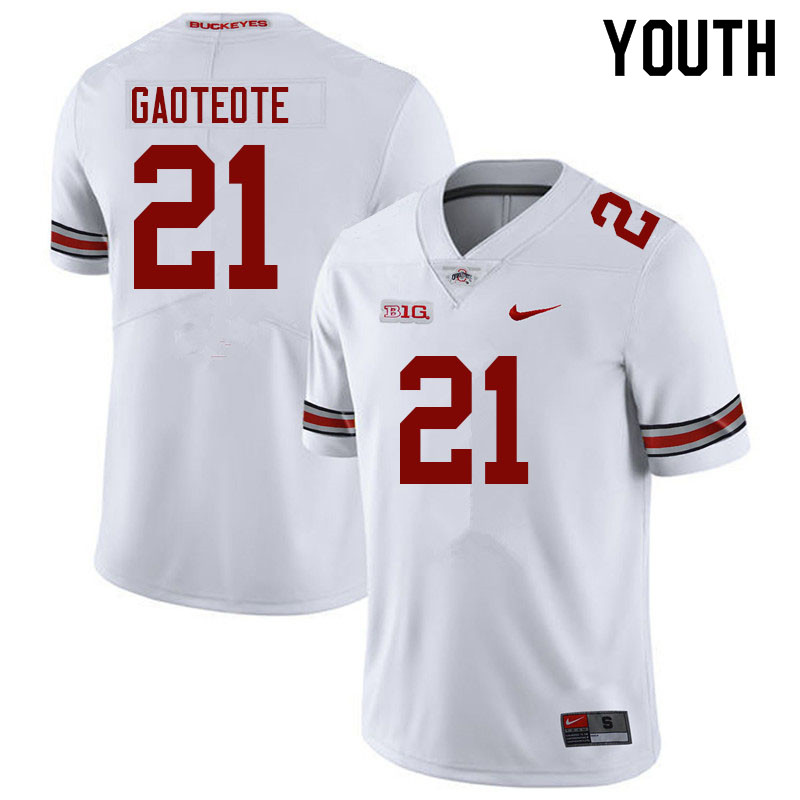 Ohio State Buckeyes Palaie Gaoteote Youth #21 White Authentic Stitched College Football Jersey
